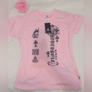 South Pole Baby Pink Graphic Short Sleeve Tee Y2K Tiger Crosses Size S NWT